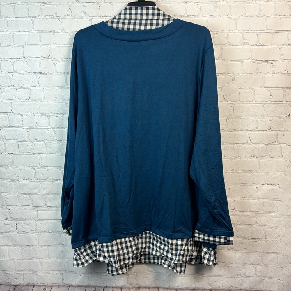 BloomChic Teal Blue And Check Pattern Layered Look Long Sleeve Top Plus 2X 6X - Picture 7 of 7